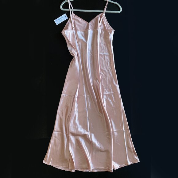 Vtg *NWT Romantic Satin Slip Maxi Dress Split Light Pink Spaghetti Strap Size M - Picture 5 of 7